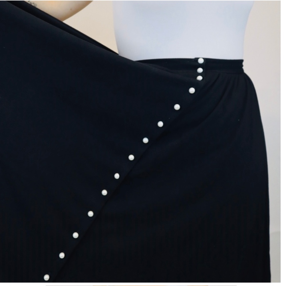 70’s Black Cotton Maxi Skirt w pearl buttons